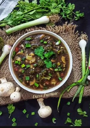 A picture of Veg Garlic Mushroom Soup.