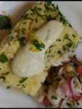 Causa limeña, crema huaincaina, ceviche de corvina