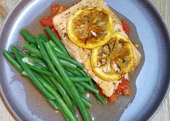 Easiest Way to Make Perfect Roasted Salmon with Roasted Plum Tomatoes  Caramelized Lemons