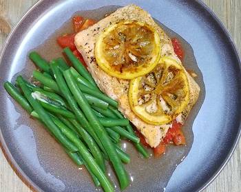 Fresh, Serving Recipe Roasted Salmon with Roasted Plum Tomatoes  Caramelized Lemons Delicious