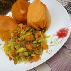 Moimoi with veg sauce A picture of Moimoi with veg sauce.