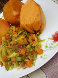 A picture of Moimoi with veg sauce.
