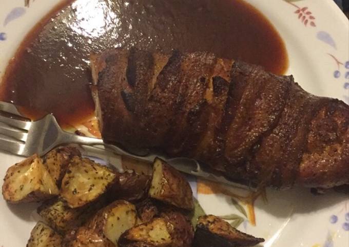 Easiest Way to Make Super Quick Homemade Smoked Bacon Wrapped Chicken Breast with Roasted Red Potatoes