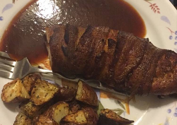 Smoked Bacon Wrapped Chicken Breast with Roasted Red Potatoes