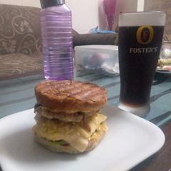A picture of Homemade tikki chicken burgers.