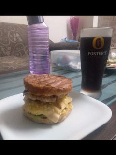 A picture of Homemade tikki chicken burgers.