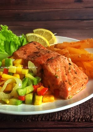 Foto resep Grilled lemon Salmon with Salsa #SeafoodFestival
