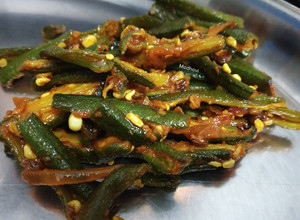 A picture of Bhindi stir fry okra lady finger sabzi.