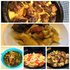 A picture of Spring pork in the oven pot with citrus.