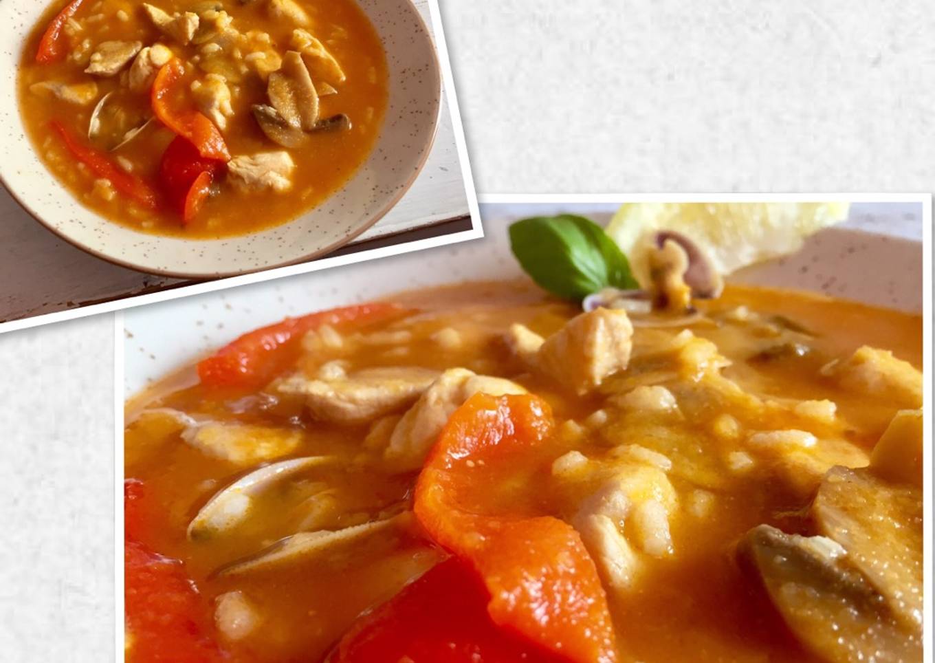 Arroz caldoso con coquinas y pollo
