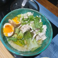 A picture of Quick Chicken Pho with Korean Drug Eggs.