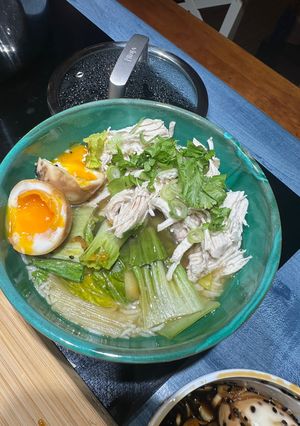 A picture of Quick Chicken Pho with Korean Drug Eggs.