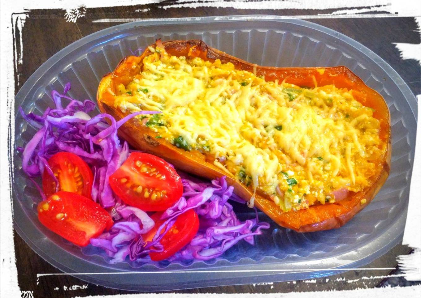 Calabaza Rellena y Repollo Morado con Cherrys