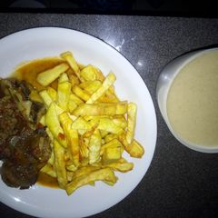 A picture of Fry sweet potato peppered soup and kunun tsamiya.