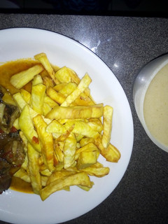 A picture of Fry sweet potato peppered soup and kunun tsamiya.