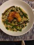 Poussin pearl barley risotto with kale