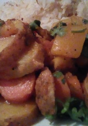 A picture of Potatoes, pumpkin and carrot stew.