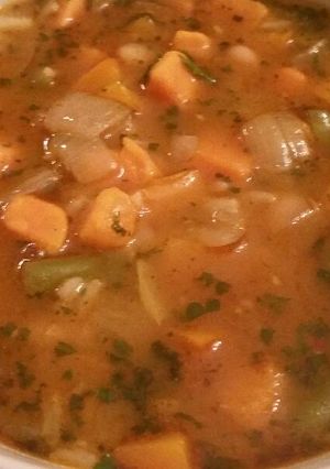 A picture of Sweet Potato & White Bean Soup.