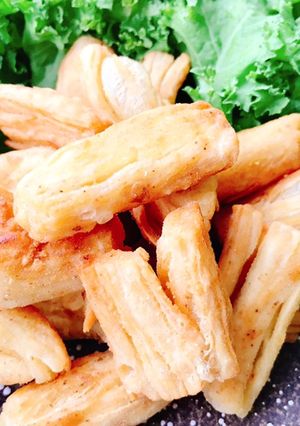 Hình của món Tàu hũ ki tươi chiên ngũ vị.