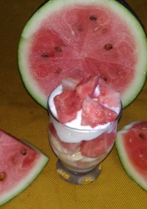 A picture of Watermelon yogurt parfait.