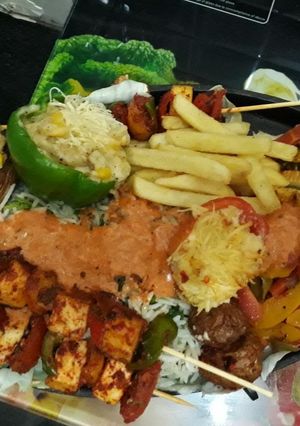 A picture of #cookclick Paneer shashlik sizzler.