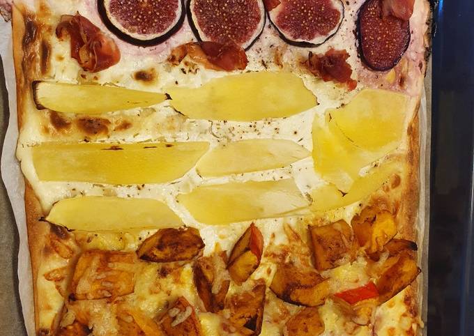 Flammkuchen mit vier verschiedenen Belägen