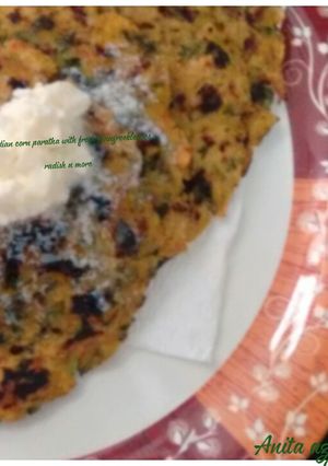 A picture of Indian Corn paratha with fresh fenugreek leaves.