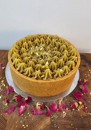 A picture of Rose-Pistachio Cheesecake.