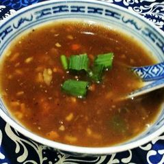 A picture of Vegetable Hot and Sour Soup.