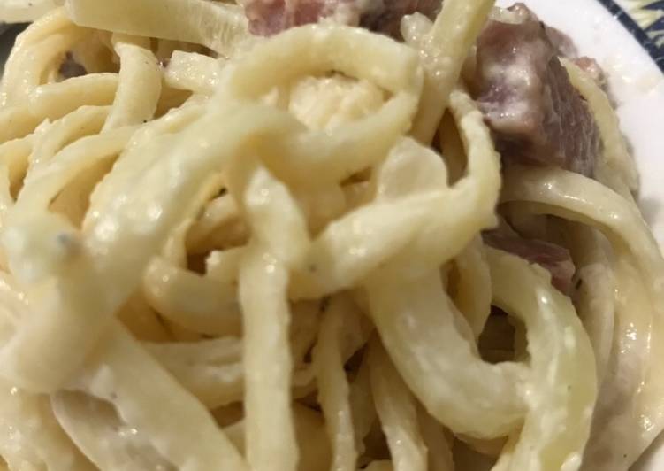 Fettucini carbonara simple (bekal anak)