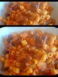 Guiso simple de fideos, papa y carne