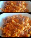 Guiso simple de fideos, papa y carne