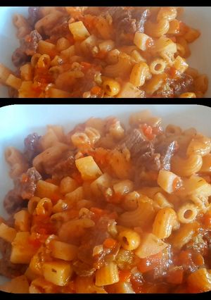 Una foto de Guiso simple de fideos, papa y carne