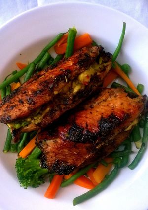 A picture of Herb Crusted Avocado Stuffed Chicken Breast.
