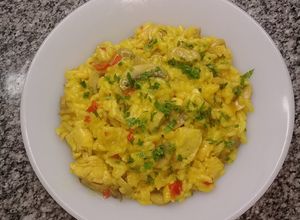 Una foto de Risotto de pollo y hongos