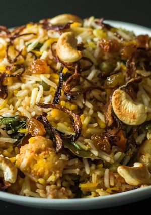 A picture of Mughlai Vegetable Biriyani.