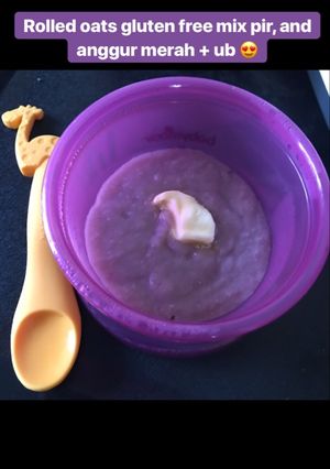 Foto resep Mpasi 6month rolled oats gluten free mix pear and anggur merah + ub
