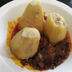 A picture of Sweet potato with palmoil sauce.