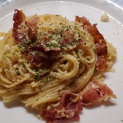 A picture of My Garlic Bacon Pasta.