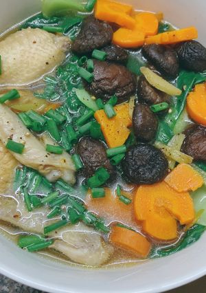 Hình của món Cánh gà nấm đông cô nấu cải thìa.