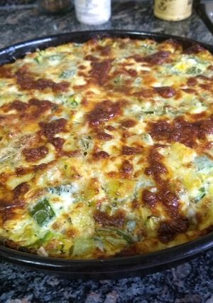Una foto de Pizza de zapallitos y chauchas