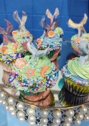 Una foto de Cupcakes de Vainilla tema de Sirenas