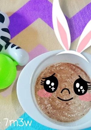 Foto resep MPASI 7 bulan - Tim Beras Merah + Daging Sapi + Bayam & Buncis