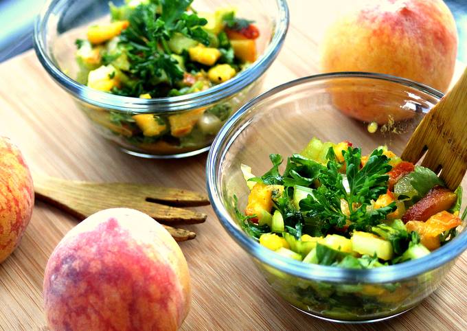 Simple Way to Make Any-night-of-the-week 5-Ingredient Peach Parsley Celery Salad (Fat-Free)