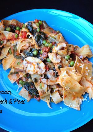 A picture of Mushroom, Spinach and Peas Pasta.