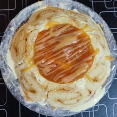 A picture of Peach Swiss roll Ice cream Cake.