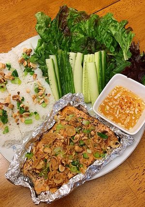 Hình của món Cá hồi nướng nồi chiên không dầu.