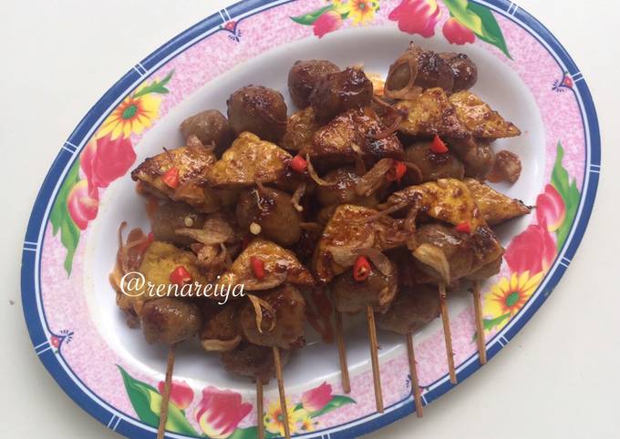 Cara Buat Sate bakso tahu bakar teflon Gampang