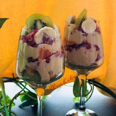 A picture of Fruit Salad in custard sauce(coconut flavor).