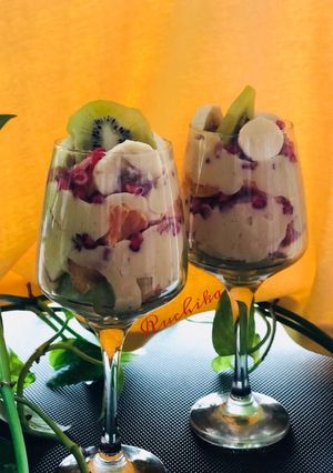 A picture of Fruit Salad in custard sauce(coconut flavor).